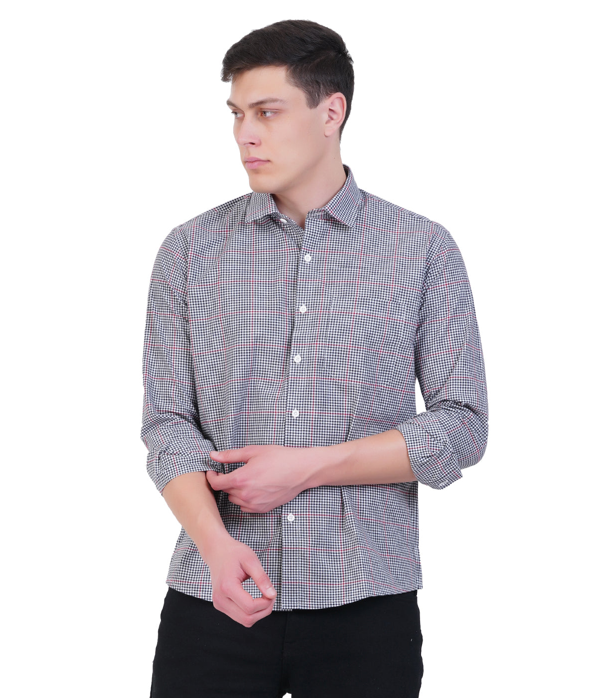 Black Red Gingham Check Long Sleeve Shirt