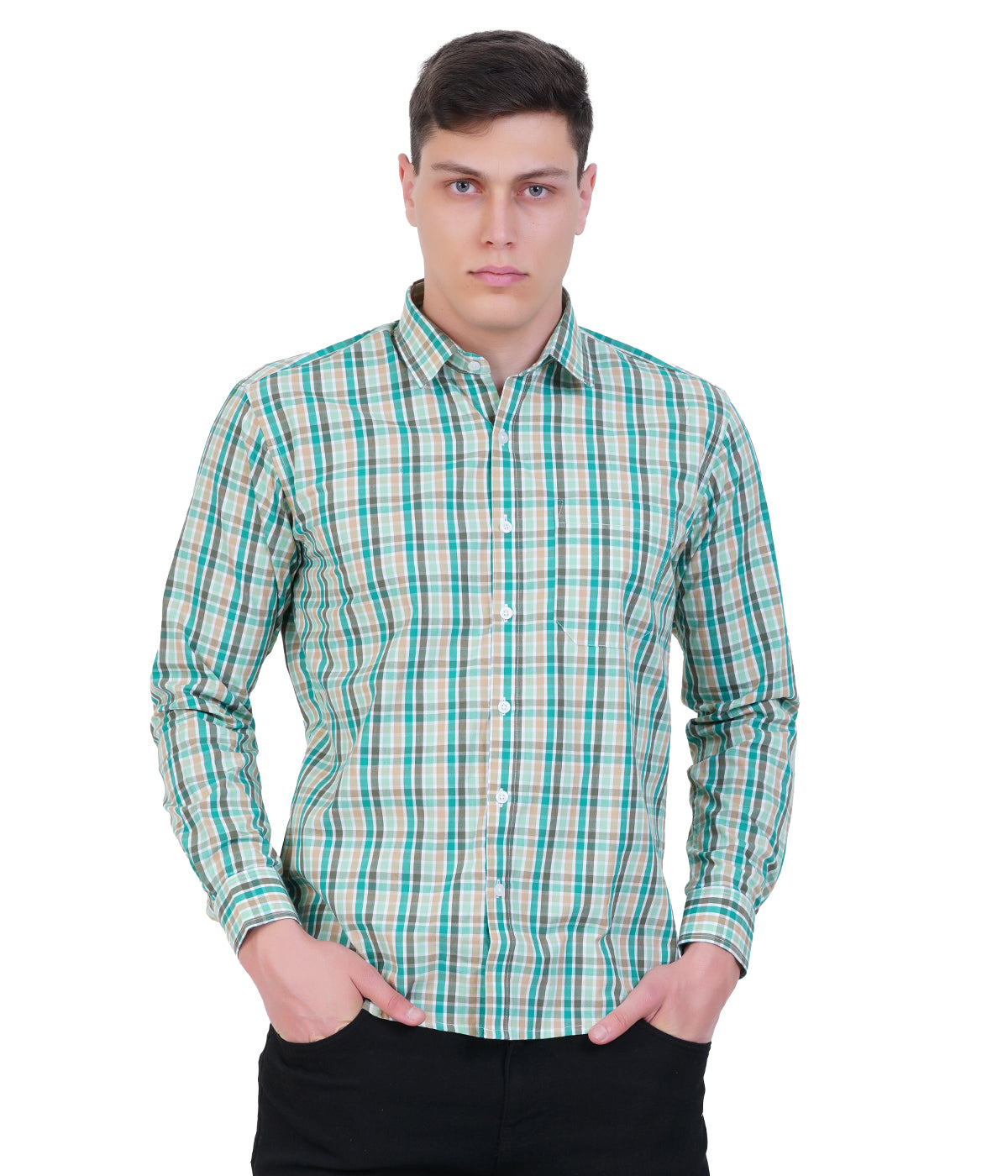 Green Multi Check Long Sleeve Shirt