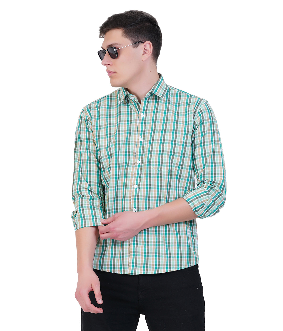 Green Multi Check Long Sleeve Shirt