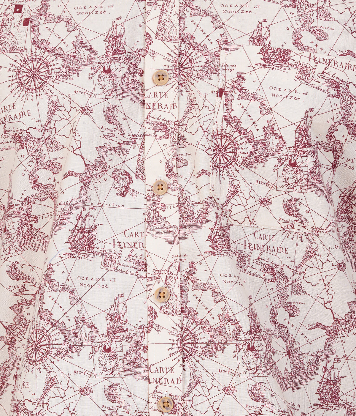 100% Cotton Maroon Treasure-Trail Printed Shirt