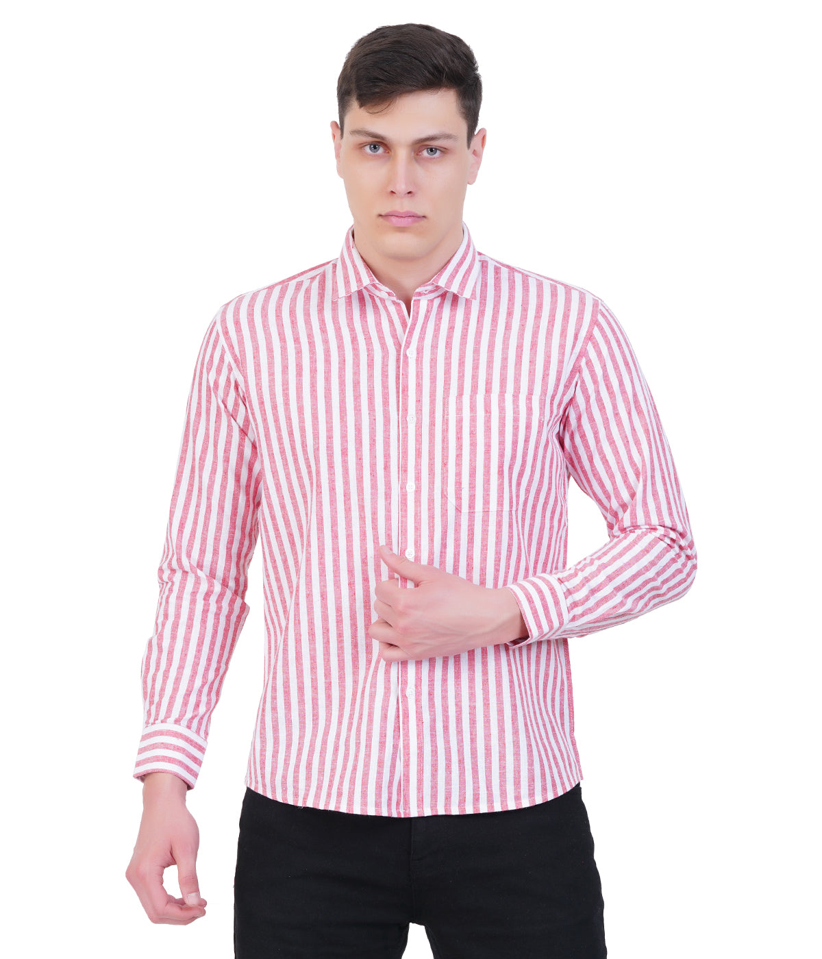 Red Cotton Linen Long Sleeve Shirt