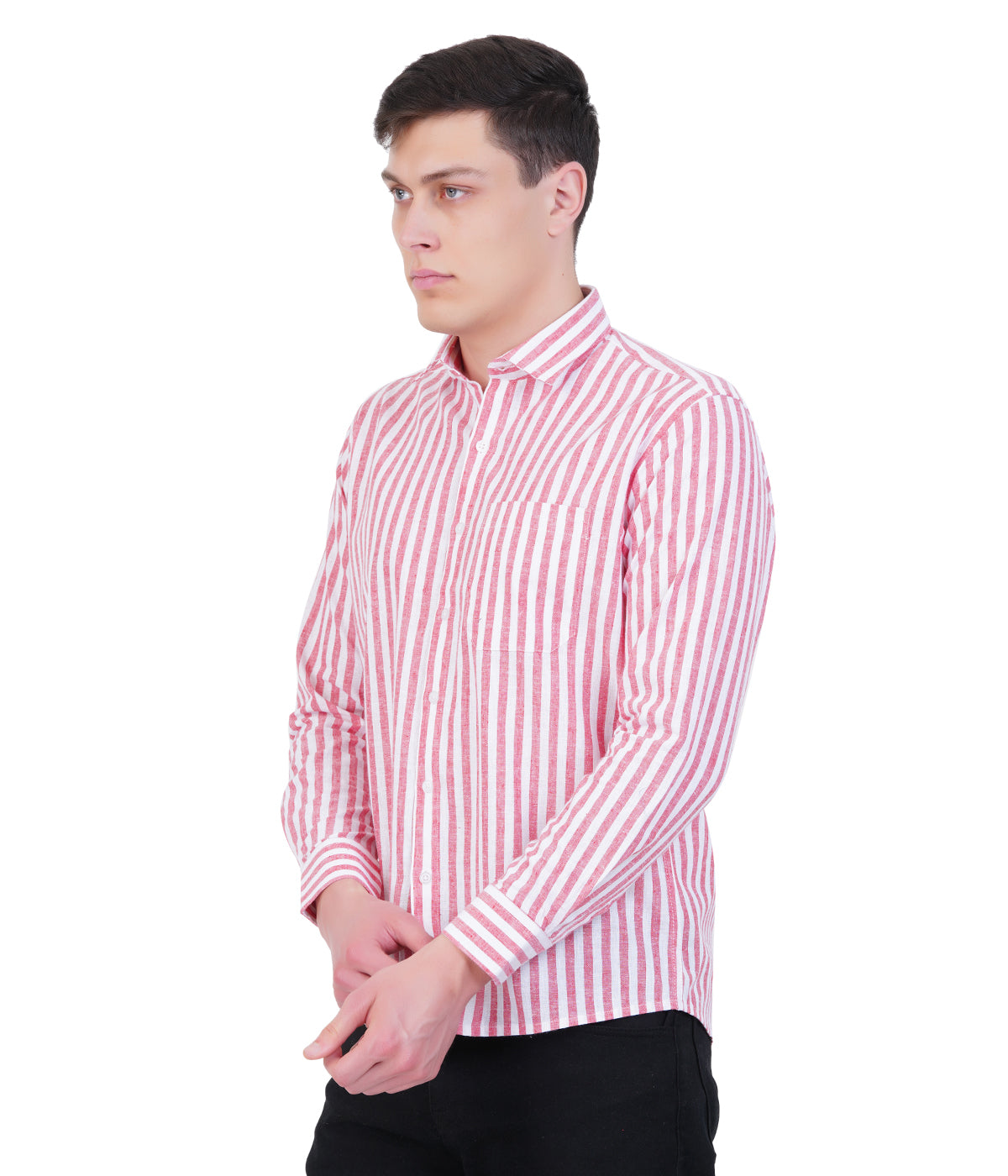Red Cotton Linen Long Sleeve Shirt