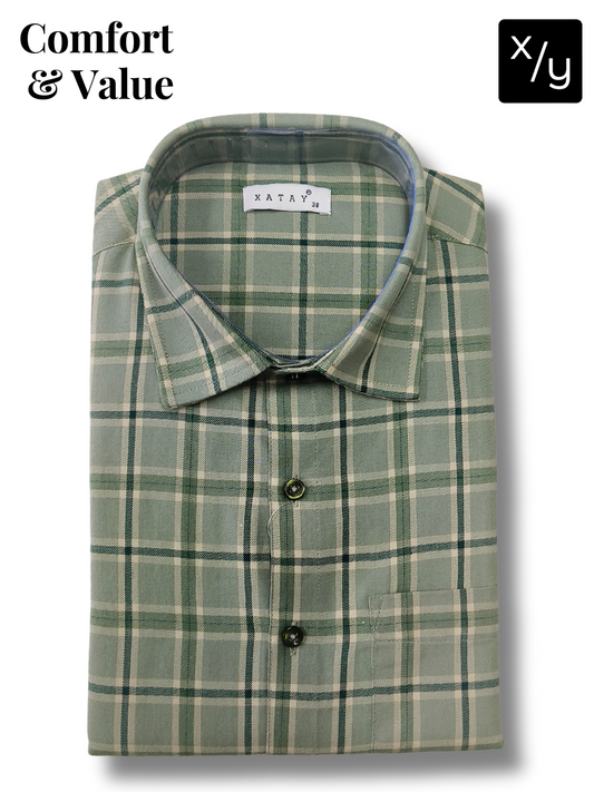 XATAY Green Checked Cotton Full Sleeve Shirt