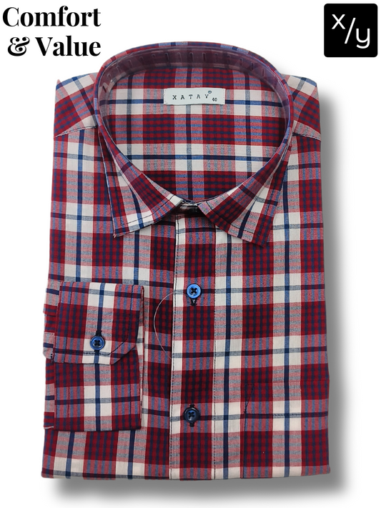 XATAY Maroon Checked Cotton Full Sleeve Shirt