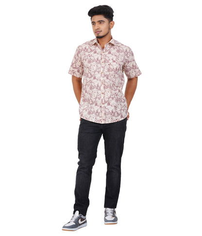 100% Cotton Maroon Treasure-Trail Printed Shirt