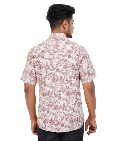 100% Cotton Maroon Treasure-Trail Printed Shirt