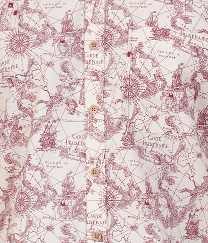 100% Cotton Maroon Treasure-Trail Printed Shirt