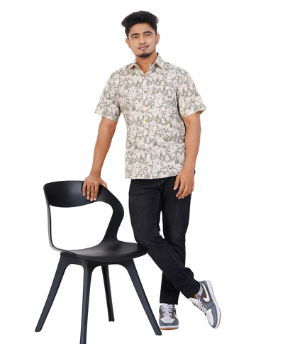 100% Cotton Sepia Treasure-Trail Printed Shirt