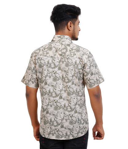 100% Cotton Sepia Treasure-Trail Printed Shirt