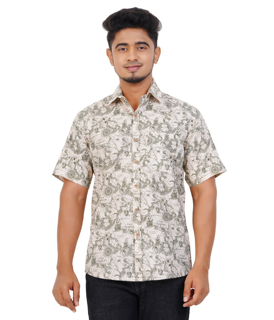 100% Cotton Sepia Treasure-Trail Printed Shirt