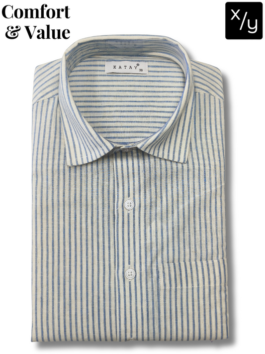 XATAY White Blue Strip Cotton Shirt