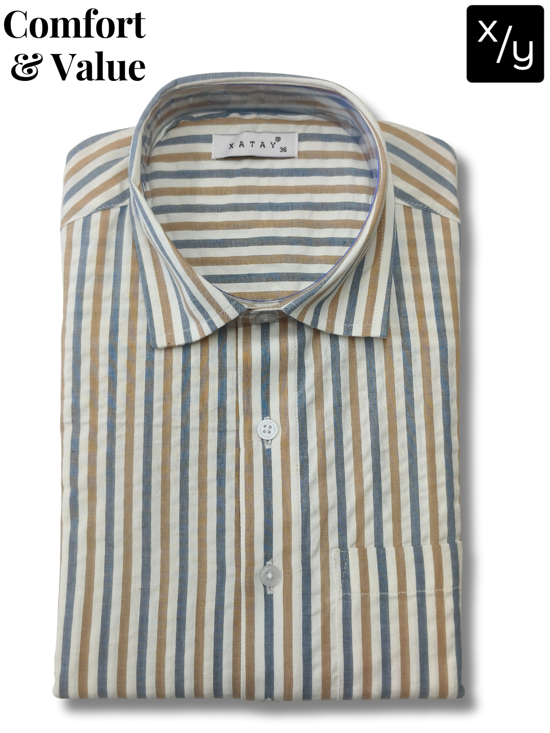 XATAY White Brown Strip Cotton Shirt