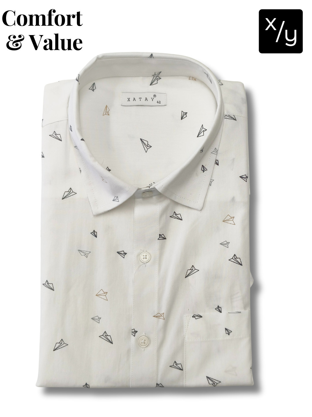 XATAY White Telegram Logo Printed Cotton Shirt